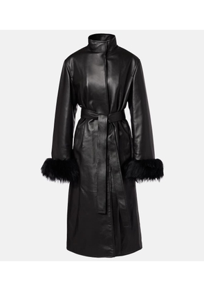 Alaia Shearling-trimmed leather coat