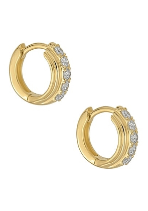 STONE AND STRAND Dainty Boulevard Huggie Earrings in 14k Yellow Gold & White Diamonds - Metallic Gold. Size all.