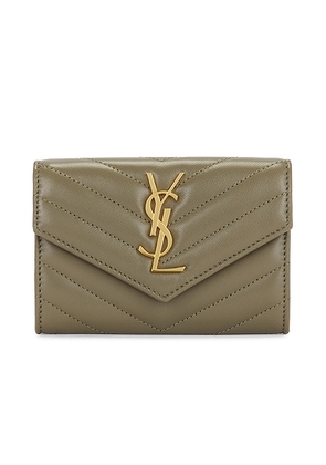 Saint Laurent Small Envelope Wallet in Strong Moss - Olive. Size all.