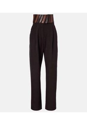 Alaia Leather-trimmed wool straight pants
