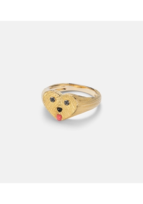 Yvonne Leon Coeur Toutou Mini 9kt gold pinky ring with gemstones