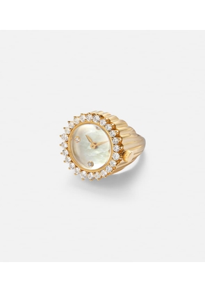 Yvonne Leon L'Horloge 18kt gold and mother-of-pearl ring with diamonds