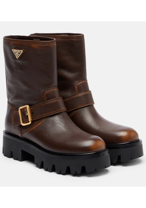 Prada Logo leather biker boots