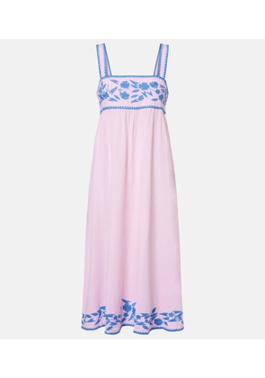 Juliet Dunn Embroidered cotton and linen midi dress