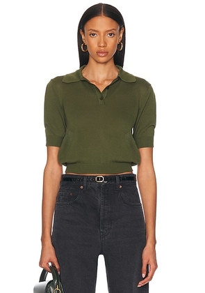 Saint Laurent Short Sleeve Polo Top in Kaki - Green. Size L (also in M, XL).