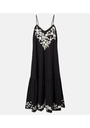 Juliet Dunn Embroidered cotton and linen midi dress