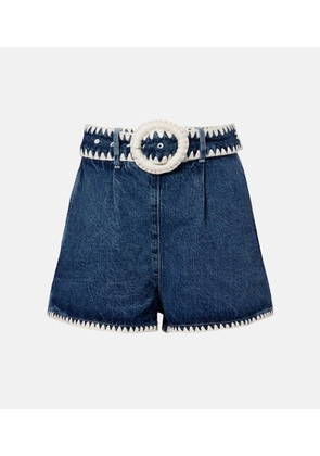 Farm Rio Crochet-trimmed denim shorts