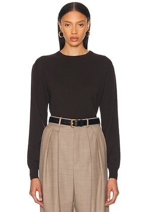 Saint Laurent Crewneck Sweater in Ebene - Black,Chocolate. Size L (also in M, S, XL, XS).