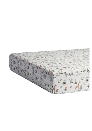 Parachute Percale Crib Sheet in Animal Print - White. Size all.