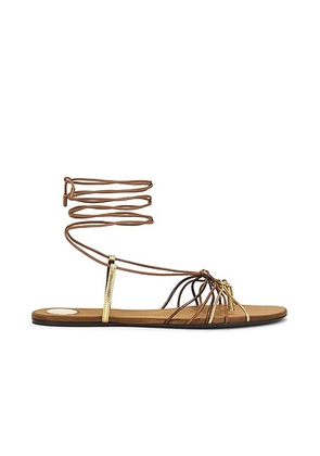 Saint Laurent Bridget Flat Sandal in Dark Macadamia & Metal - Brown. Size 37 (also in 39.5, 38).