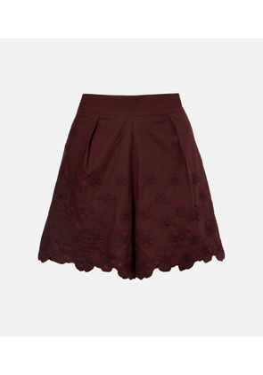 Juliet Dunn Embroidered floral cotton poplin shorts