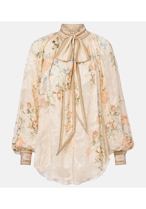 Camilla Embellished floral tie-neck silk-blend blouse