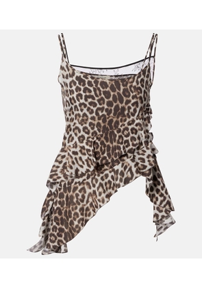 Jacques Wei Leopard-print ruffled silk camisole