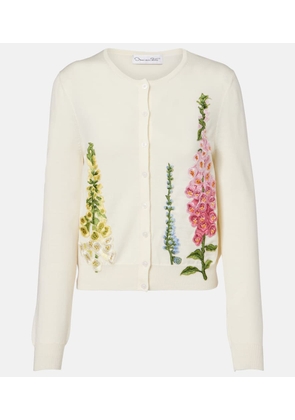 Oscar de la Renta Foxgloves embroidered virgin wool cardigan