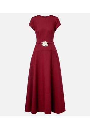 Oscar de la Renta Floral-applique wool-blend crepe maxi dress