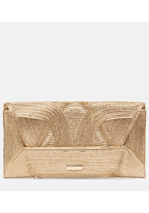 Aquazzura Vacanza Mini leather-trimmed raffia clutch