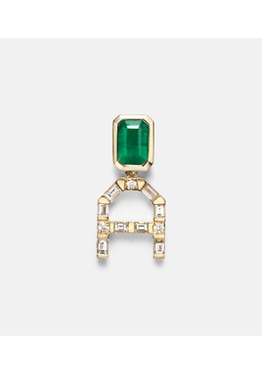 Shay Jewelry 18kt gold single drop earring with diamonds and emerald