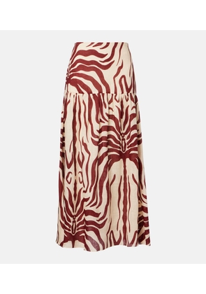 Johanna Ortiz Gathered printed linen maxi skirt