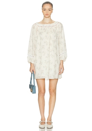 Posse Elodie Long Sleeve Dress in Blue Blooms - Cream. Size L (also in M, S, XL, XS).