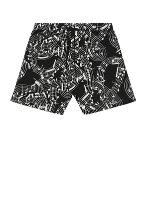 TAKAHIROMIYASHITA The Soloist Music Note Hawaiian Shorts in Black & White - Black. Size 48 (also in 50, 52).