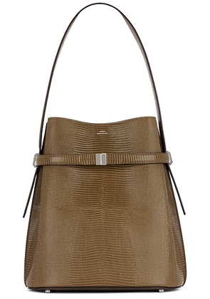 Toteme Belted Lizard Embossed Bucket Bag in Dark Olive - Olive. Size all.