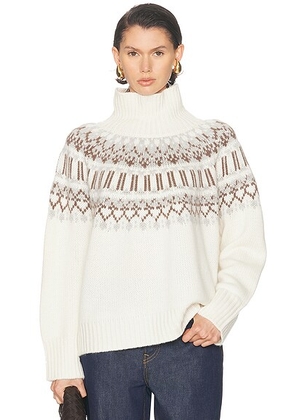 SABLYN Scottie Slouchy Mockneck Sweater in Gardenia Fairisle - White. Size L (also in ).