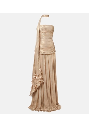 Marmar Halim Dayana pleated scarf-detail bustier gown