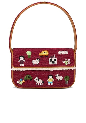 Staud Tommy Beaded Bag in Folk Town - Burgundy. Size all.