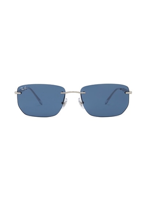 Ray-Ban RB3768 Rimless Sunglasses in Silver & Dark Blue - Blue. Size all.