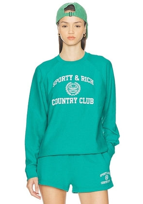 Sporty & Rich Varsity Crest Soft Crewneck Sweatshirt in Spring Green - Green. Size L (also in S, XL, XS).