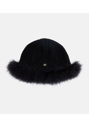Valentino VLogo feather-trimmed virgin wool beanie