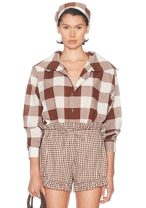 Posse Callie Shirt in Mocha Gingham - Brown. Size M (also in S, XL).