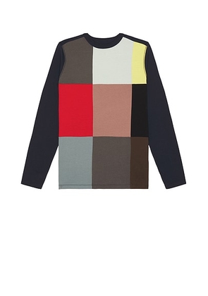 Pop Trading Company Panel Long Sleeve Tee in Multicolour - Navy,Grey. Size L (also in S, M).