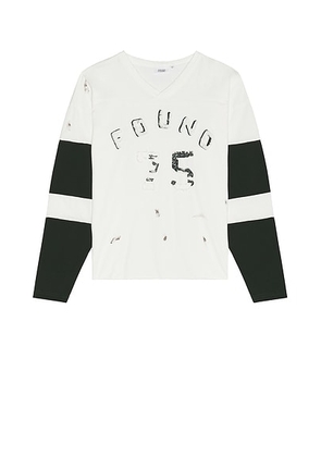 Found Found Distressed Long Sleeve Team Jersey in Vintage White & Green - White. Size L (also in M, S, XL/1X).