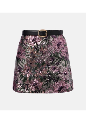Self-Portrait Floral sequined miniskirt