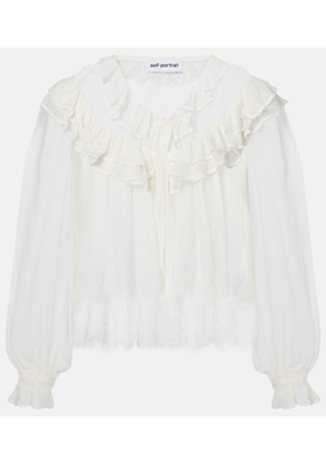 Self-Portrait Gathered georgette and lace blouse
