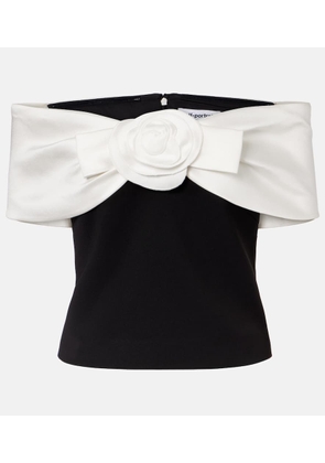 Self-Portrait Floral-applique off-shoulder crepe top