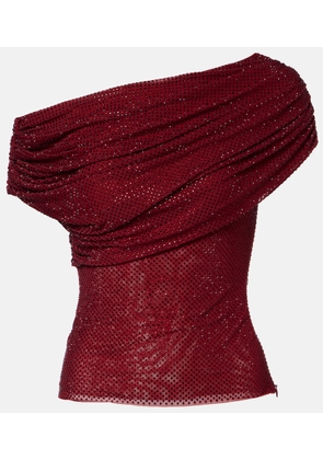 Self-Portrait Draped embellished mesh top