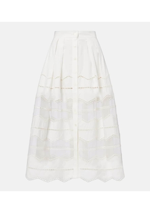 Elie Saab Organza-trimmed cotton midi skirt