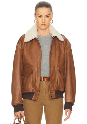 Saint Laurent Aviator Jacket in Marron Terracotta & Noir - Tan. Size 34 (also in 36, 40, 38).