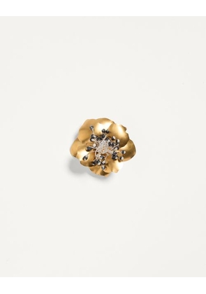 Valentino Garavani Fleur Lumineuse Brooch In Metal And Fabric Woman ANTIQUE BRASS UNI