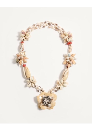 Valentino Garavani Jardin Aquatique Necklace In Metal, Enamel, Fabric, Shells, Coral And Natural Pearls Woman GOLD/IVORY UNI