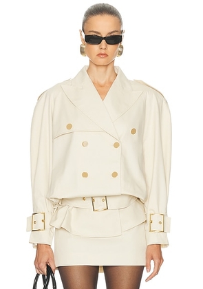 Rowen Rose Faux Leather Belted Jacket in Beige Gabardine - Beige. Size L (also in S, M).