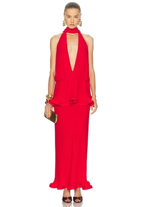 Rowen Rose Plunge Neck Long Dress in Red - Red. Size 34 (also in 38, 40).
