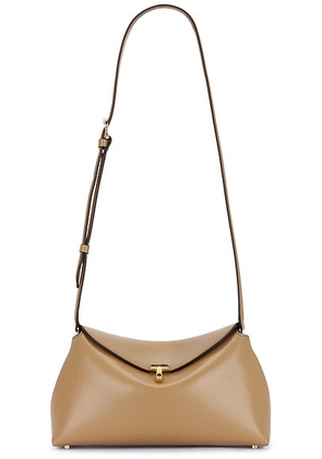 Toteme T-Lock Leather Clutch in Camel - Tan. Size all.