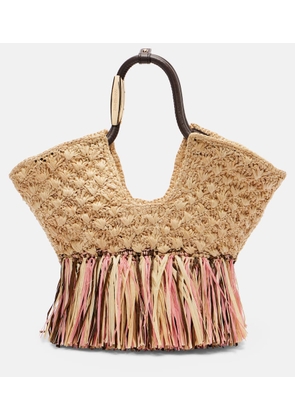 Zimmermann Goldentime Small raffia tote bag