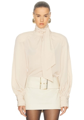 Rowen Rose Tie Neck Blouse in Beige - Beige. Size XS (also in ).