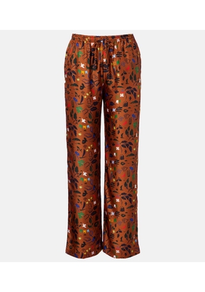 Asceno Aurelia printed silk twill wide-leg pants