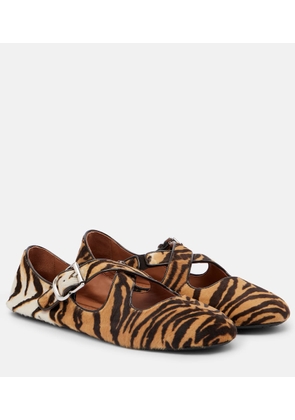 Alaia Tiger-print calf hair ballet flats