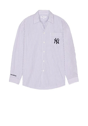 Sporty & Rich Yankees Serif Oversized Shirt in Navy Striped - Navy. Size XL/1X (also in ).